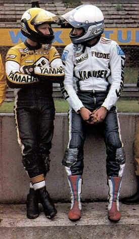 Kenny Roberts and Freddie Spencer King Kenny, Freddie Spencer, Triumph Motorbikes, Kenny Roberts, Hot Biker Guys, Bike Pictures, Grand Prix Racing, Motorcycle Suit, Extreme Sport