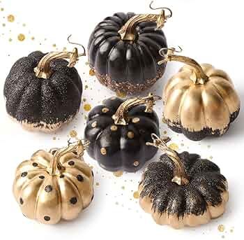 Amazon.com: DomeStar 6PCS Pumpkins for Decoration, Black and Gold Pumpkins Fake Pumpkins for Crafts Fall Decorations for Home Halloween Thanksgiving Decor : Home & Kitchen Gold Pumpkin Decor, Fall Decor Pumpkins, Decor Pumpkins, Gold Pumpkin, Fake Pumpkins, Gold Pumpkins, Artificial Pumpkins, Foam Pumpkins, Glitter Pumpkins