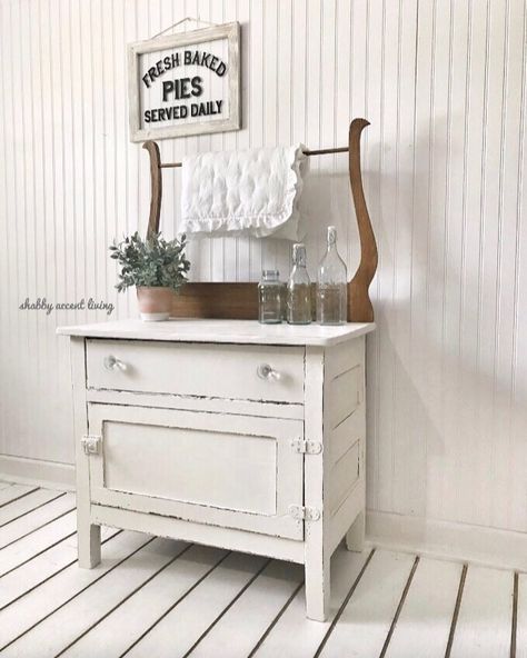 Wash Stand Vanity, Washstand Coffee Bar, How To Decorate Antique Washstand, Antique Washstand, Wash Stand Repurposed, Antique Wash Stand Repurposed, Antique Wash Stand Bathroom Vanity, Refinished Antique Wash Stand, Antique Dry Sink