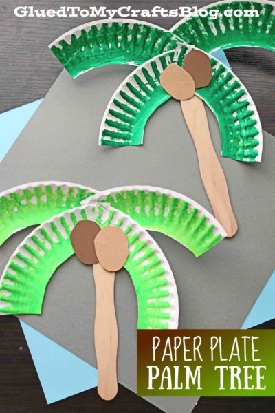 Paper Plate Palm Tree - Craft Idea For Kids Palm Tree Crafts, Summer Preschool Crafts, June Crafts, Summer Arts And Crafts, Summer Camp Crafts, Toddler Arts And Crafts, Preschool Arts And Crafts, Preschool Art Activities, Paper Plate Crafts