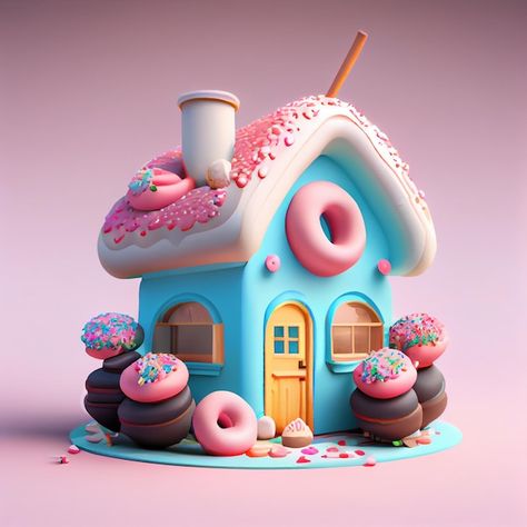 Photo house made of donuts kawaii chocol... | Premium Photo #Freepik #photo #sweet-background #candy-house #candy-background #bonbon Background Candy, Kawaii Chocolate, Candy World, Candy Background, Donut Art, Chocolate House, House Cartoon, Candy House, 3d Concept