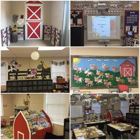 Old Mcdonald Classroom Theme, Farm Classroom Transformation, Classroom Farm Theme, Classroom Theme Elementary, School Wall Decoration Classroom Decor, Farm Classroom Decorations, Barnyard Classroom, Farm Classroom Theme Decor, Farm Classroom