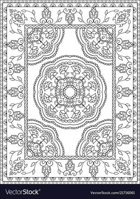 Carpet Design Pattern, Black And White Template, White Template, Line Art Flowers, Weaving Loom Diy, Frame Download, Doodle Frames, Arabic Pattern, Mandala Design Pattern