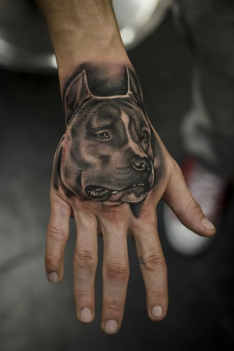 Pitbull Tattoo, Black/Gray, Hand tattoo Pitbull Hand Tattoo, Pitbull Ear Outline Tattoo, Dog Hand Tattoo, Bull Tattoo Design, Tattoo Dino, Pit Bull Tattoo, Ear Outline Tattoo, Bull Tattoo, Satanic Tattoos