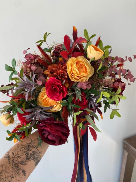 Bridal Bouquet Maroon, Yellow Bridal Bouquets, Fall Bridal Bouquet, Purple Bridal Bouquet, Burgundy Bouquet, Bridal Bouquet Fall, Guest Bedroom, Yellow Orange, Orange Yellow