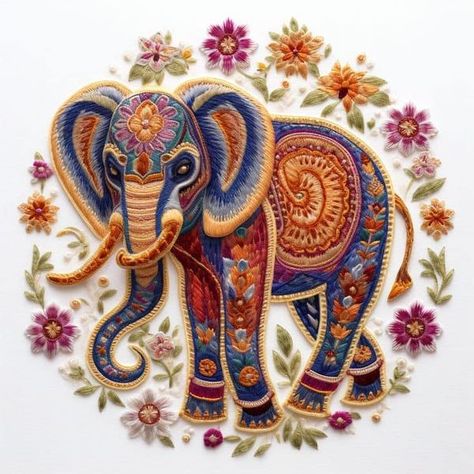 Embroidery Elephant, Painting Ceramics, Stitch Techniques, Embroidered Elephant, Bead Flowers, Abstract Embroidery, Tambour Embroidery, Diy Embroidery Patterns, Bird Embroidery