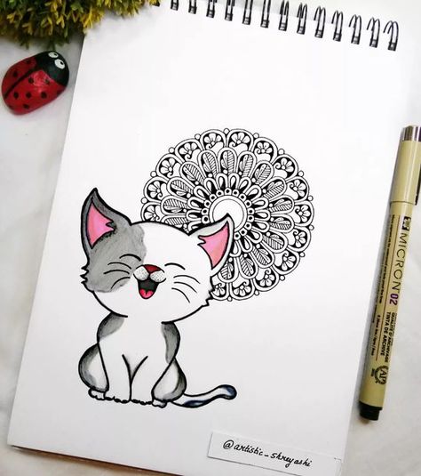 Cute Mandala Drawing, Cute Mandala Art Cartoon, Cartoon Mandala Art, Drawing In Circle, Easy Mandala Art, Colorful Art Paintings, Mandala Illustration, Line Tattoo Ideas, Pen Art Work