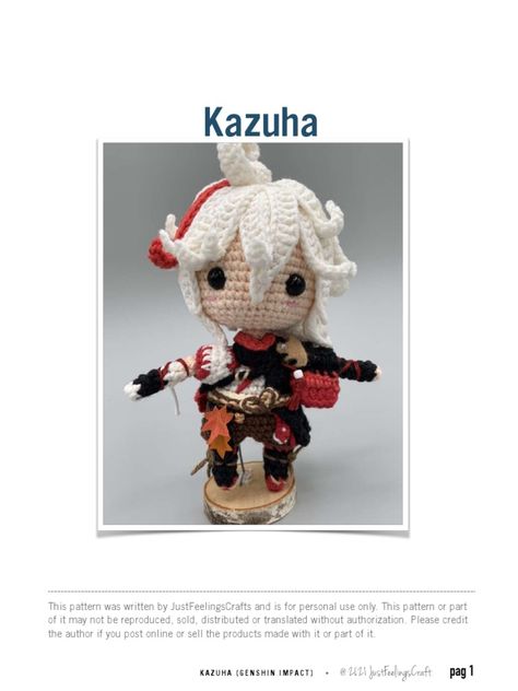 Genshin Impact Crochet Pattern, Kazuha Crochet, Genshin Impact Crochet Free Pattern, Genshin Crochet Pattern, Genshin Crochet Pattern Free, Genshin Impact Crochet, Genshin Crochet, Anime Crochet, Anime Plush