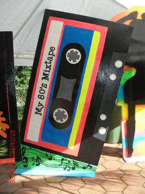 Vintage / Retro prop I love 80's Party Ideas | Photo 13 of 14 Diy Boom Box Prop, Cardboard Stage Props, 80s Float Parade, 80s Classroom Theme, Diy 80s Party Decorations, 80s Homecoming, 80s Photo Booth, Decades Party, 80s Party Decorations