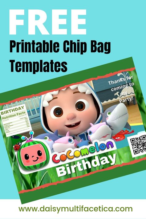 Cocomelon Chip Bag Template, Free Party Favor Templates, Birthday Cocomelon, Chips Bags, Treat Packaging, Coco Melon, Cricut Design Studio, Birthday Party Printables, Custom Party Favors