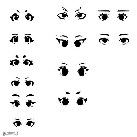 Chibi Eye Shapes, Eye Drawing Cartoon Anime, Chibi Art Style Reference Eyes, Cute Cartoon Eyes Simple, Asian Eyes Drawing Cartoon, Eye Art Styles Drawing, Eye Drawing Reference Cartoon, Cute Eyes Drawing Cartoon, Round Anime Eyes