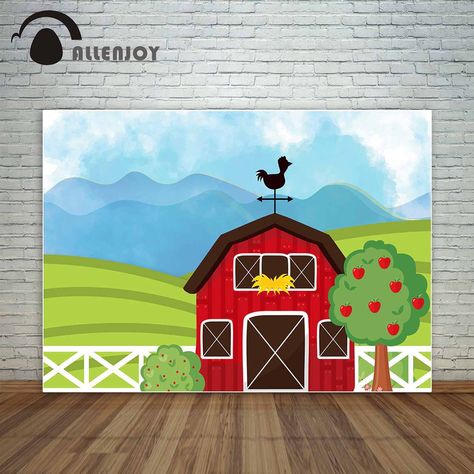 Allenjoy countryside farmland with red barn tree and mountains baby backdrop backdrop decorations for home photographic backdrop Sunflower Birthday Parties, Barn Backdrop, Farmhouse Blue, Sunflower Birthday, Red Farmhouse, Birthday Party Photography, Unique Party Themes, Cake Smash Backdrop, Easy Backdrops