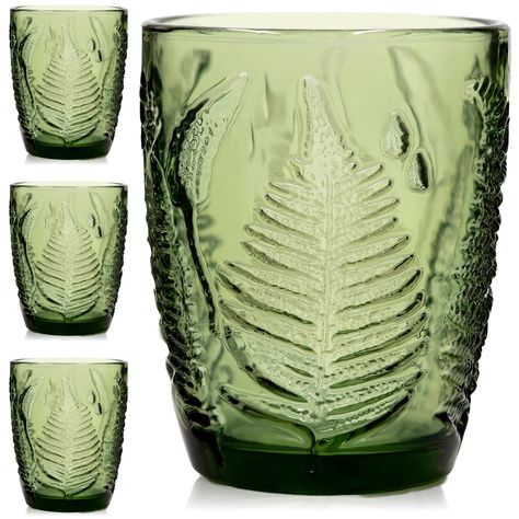 PRICES MAY VARY. Elegant & Durable Design - This green textured glassware set combines cute decorative colored glass with an extra sturdy build, making it the perfect choice for home dining, restaurant or barware. Versatile & Stylish - These glasses are ideal for water, juice or mixed drink. Their unique retro design adds a touch of vintage elegance to any drinkware collection, making them the best gift choice. Dishwasher Safe & Practical - Enjoy the convenience of heavy duty, thick tempered gla Aesthetic Kitchen Stuff, Cute Home Accessories, Etched Glass Cups, Boho Dishware, Cute Dishware, Fairy Aestethic, Sage Green Tumbler, Gothic Homestead, Aesthetic Glassware