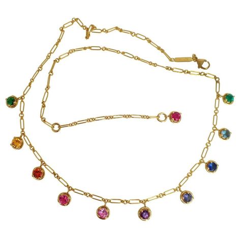 Multicolor Sapphire Semiprecious Stone Handmade Necklace Gold For Sale Rainbow Gemstones, Gem Necklace, Modern Necklaces, Yellow Sapphire, Sapphire Gemstone, Drop Necklace, Watch Necklace, Handmade Necklace, Link Necklace