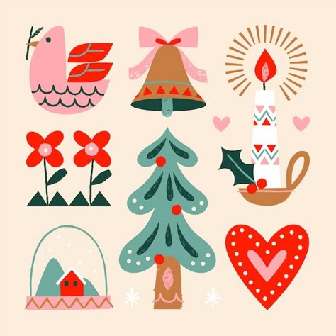 Scandinavian Illustration, Christmas Hygge, Scandinavian Christmas Ornaments, Christmas Graphic Design, Paper Christmas Decorations, Christmas Embroidery Patterns, Scandi Christmas, Christmas Elements, Diy Advent Calendar