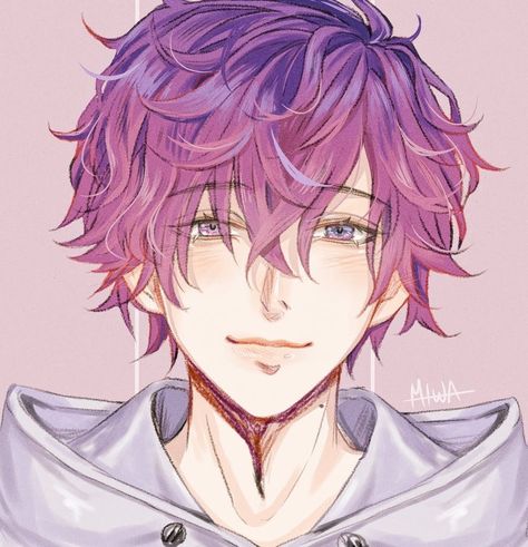 Anime Boy Purple Hair, Uki Violeta, Androgynous Boy, Light Purple Hair, Lilac Hair, Lavender Hair, Boy Character, Purple Guy, Purple Eyes