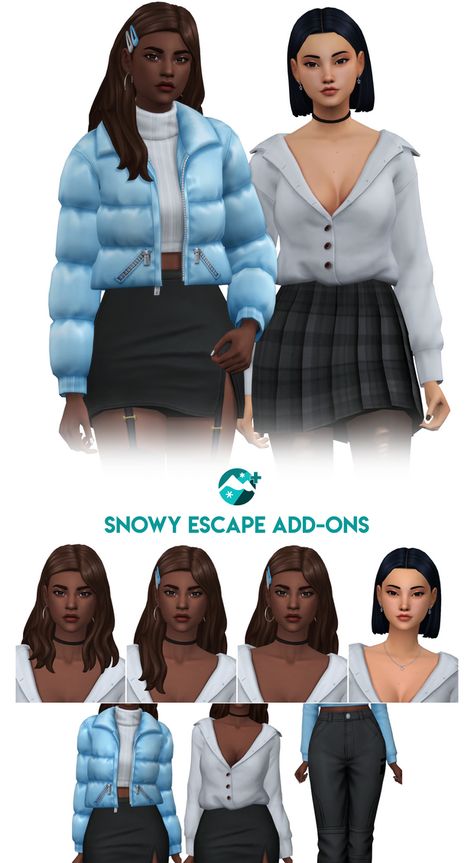 Snowy Escape Add On Set | Public Release 11-21 | aharris00britney on Patreon Sims 4 Snowy Escape Outfits, Sims 4 Pack Add On Cc, Aharris00britney Clothes, Sims 4 Cc Jacket Maxis Match, Sims 4 Cc Women Clothes Maxis Match, Sims 4 Cc Add Ons, Sims 4 Snowy Escape Cc, Sims 4 Add Ons, The Sims 4 Pack