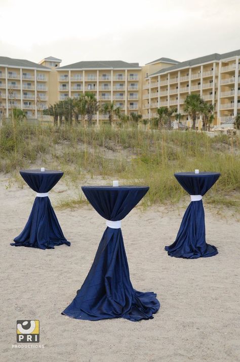 Image result for tied linens bistro tables Bistro Table Decor, Wedding Cocktail Table Decor, Wedding Cocktail Tables, Cocktail Table Decor, Blue Cocktails, Amelia Island, 10 Year Anniversary, Wedding Prep, Wedding Cocktails