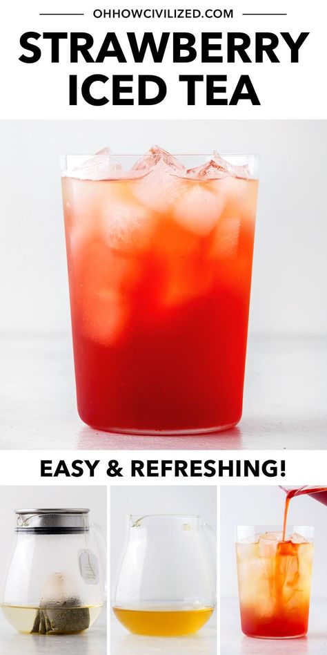 Strawberry Iced Tea, Summer Tea Recipes, Hibiscus Iced Tea, Healthy Iced Tea, Flavored Iced Tea Recipes, Strawberry Hibiscus, Healthy Teas Recipes, Mango Iced Tea, Iced Tea Recipes Homemade