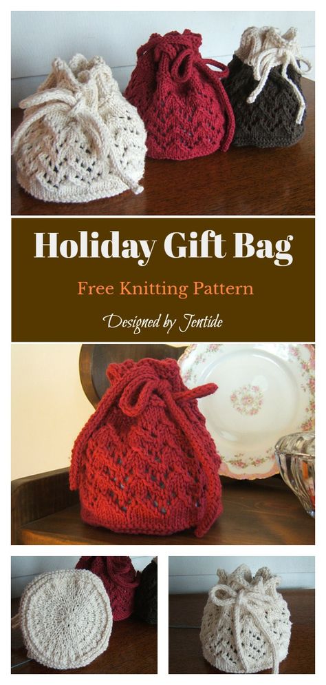 Knitting Bag Sewing, Knitting Projects Free, Sewing Christmas Gifts, Crochet Holiday, Knitting Bag Pattern, Crocheted Christmas, Confection Au Crochet, Holiday Gift Bag, Christmas Knitting Patterns