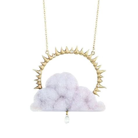 partly cloudy // @annetteferdinandsendesign's #chalcedony druzy cloud with #diamond briolette raindrop and 14k #gold sun // melee will… | Instagram Cloud Jewelry, Summer August, Partly Cloudy, Gold Sun, Rain Drops, Tucson, Druzy, This Summer, Sun