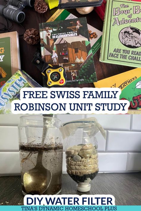 Free Swiss Family Robinson Unit Study And Easy DIY Water Filter. I have a free Swiss Family Robinson unit study and diy water filter activity. Also, grab more ideas on my best homeschool unit studies page. When I think of how I can create a Swiss Family Robinson unit study that is more than just a literature study the first thing that comes to mind is survival. Hopefully, your children are never in a situation where they must rely solely on their own instincts and knowledge to survive the land Survival Homeschool Unit, Camping Unit Study, 3rd Grade Unit Studies, Swiss Family Robinson Unit Study, Best Homeschool Unit Studies, Unit Studies For Kindergarten, Survival Unit Study, Swiss Family Robinson Activities, 3rd Grade History Homeschool