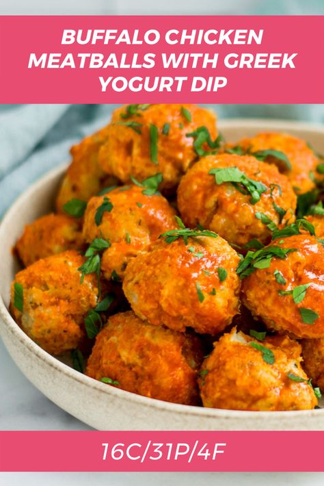 Macro Buffalo Chicken, Macro Friendly Chicken Meatballs, Protein Meatballs, Macro Friendly Football Food, Healthy Dinner Recipes Macro Friendly, Ground Chicken Macro Recipes, Macro Meatballs, Macros Friendly Snacks, Buffalo Chicken Macro Friendly