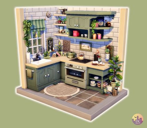 Sims 4 Kitchen Ideas No Cc Base Game, Small Kitchen Sims 4, Sims 4 Cottage Kitchen, Sims Kitchen Ideas, Sims 4 House Interior, Sims 4 Cozy House, Sims Interior Design, Sims 4 Bathroom Ideas, Sims 4 House Inspiration