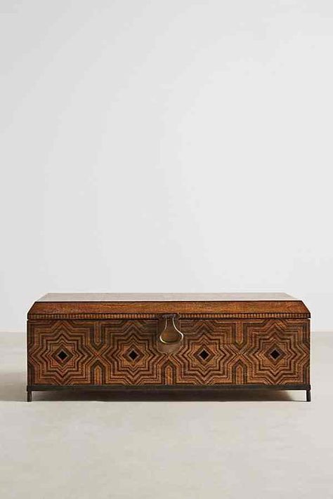 Ethnic Chic Get the Look at Anthropologie & Target Warm Color Schemes, Drum Coffee Table, Ethnic Chic, Wood Chest, Antique Iron, Vintage Florida, Wood Console, Family Room Design, Living Room Coffee Table