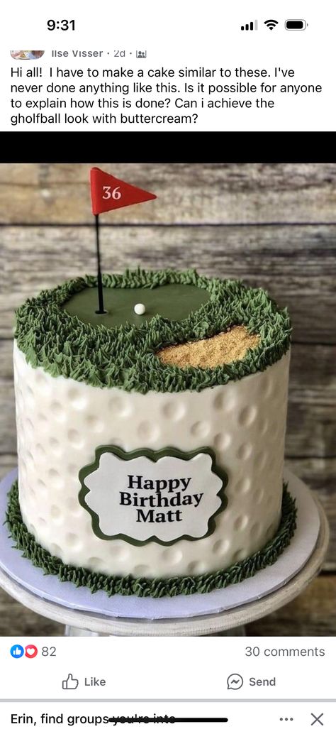 Golf Cakes For Men Birthdays, Masters Cake, Golf Grooms Cake, Golf Cake Ideas, Golf Themed Cakes, Happy Birthday Matt, Gifts For Bf, Golf Cake, 39th Birthday