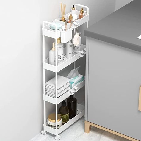 Slide Out Shelf, Laundry Room Storage Solutions, Slim Storage Cart, Bathroom Cart, Narrow Bathroom Storage, Slim Storage, Organizer For Bathroom, Organization Cart, Mobile Shelving