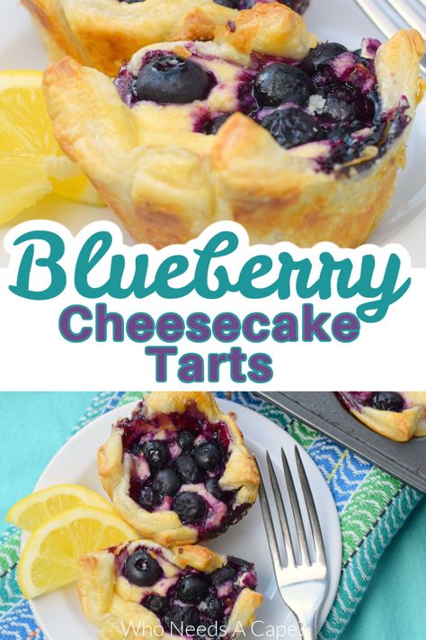 Blueberry Cheesecake Tarts, a delicious fruity dessert that delivers a tender puff pastry cup filled with a creamy filling and topped with blueberries. Puff Pastry Cups, Pastry Cups, Fruity Dessert, Cheesecake Tarts, Slow Cooker Freezer Meals, Baked Treats, Brunch Time, Fruity Desserts, Blueberry Cheesecake