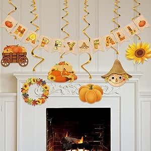 This preassembled decoration is super cheap and can be used anywhere. Kids parties, classrooms, office spaces, homes, etc. Great for fall! Fireplace Porch, Home Fall Decor, Fall Decorations For Home, Birthday Menu, Halloween Hocus Pocus, Outdoor Party Lighting, Fall Banner, Porch Wall, Autumn Thanksgiving