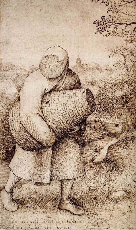 Pieter-Bruegel-the-Elder---The-Beekeepers Medieval Beekeeper, Bee Keeper Outfit, Bruegel The Elder, Pieter Bruegel The Elder, Pieter Bruegel, Bee Keeper, Plague Doctor, Creature Concept Art, Warhammer Fantasy