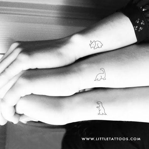 Group Tattoos, Peach Tattoo, Tattoos Set, Maching Tattoos, Cute Matching Tattoos, Matching Friend Tattoos, Small Matching Tattoos, Matching Best Friend Tattoos, Dinosaur Tattoos