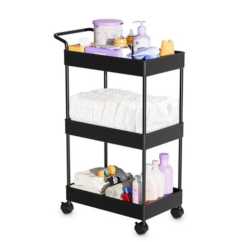 Volnamal Baby Diaper Caddy, Plastic Movable Cart for Newborn Nursery Essentials Diaper Storage Caddy Organizer for Changing Table & Crib, Easy to Assemble, Black Diaper Caddy Cart, New Mom Essentials, Diaper Organizer, Mom Essentials, Diaper Storage, Diaper Organization, Baby Storage, Baby Changing Table, Diaper Caddy