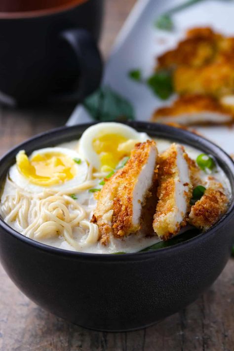 Chicken Katsu Ramen Recipe Katsu Ramen Recipe, Chicken Katsu Ramen, Easy Pan Fried Chicken, Katsu Ramen, Fried Boneless Chicken Breast, Fried Breaded Chicken, Miso Broth, Savory Dessert, Chicken Katsu