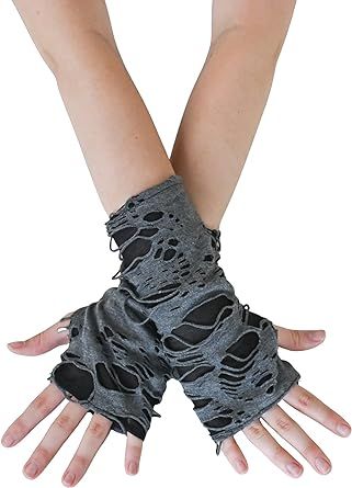 Skeleteen Punk Ripped Arm Warmers - Fingerless Long Sleeve Knitted Warmer Gloves Goth Accessories for Men and Women Black Gloves Fingerless, Gothic Gloves, Steampunk Gloves, Black Zombie, Black Fingerless Gloves, Goth Accessories, Tumblr Outfits, Long Gloves, Estilo Punk