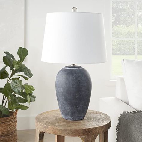 Amazon.com: Nourison 23" Black Washed Ceramic Urn Table Lamp for Bedroom, Living Room, Dining Room, Office : Everything Else Natural Table Lamps, Farmhouse Style Table, Ceramic Urn, Ceramic Table Lamp, Table Lamps For Bedroom, Ceramic Jars, Ceramic Base, Metal Lamp, Ceramic Lamp