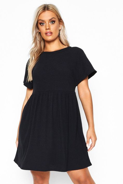 Womens Plus Soft Rib Smock Dress - Plus Size Smock Dress, Work Wear Casual, Weekend Looks, Fitting Dress, Loose Fitting Dresses, Bodycon Fashion, 1920s Fashion, Oversized Blazer, Curve Dresses