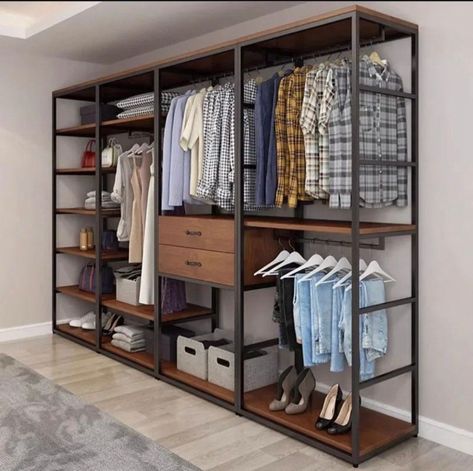 (29) WhatsApp Closet Metal Madera, Industrial Wardrobe, Foldable Wardrobe, Clothing Store Displays, Welded Furniture, Open Wardrobe, Closet Design Layout, Wardrobe Interior Design, Closet Layout