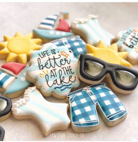 Lake House Theme, Lake House Party, Summer Themed Cookies, House Cupcakes, Housewarming Cookies, Camping Cookies, Lake Birthday, Cookies Summer, Lake Svg