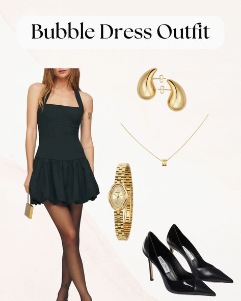 Elegant Bubble Dress #allblack #bubbledress #vintagewatch #goldjewellery Bubble Dress Outfit, Black Bubble Dress, Chic Capsule Wardrobe, Elegant Summer Outfits, Black Dress Outfits, Bubble Dress, Next Fashion, Instagram Outfits, Casual Chic Outfit