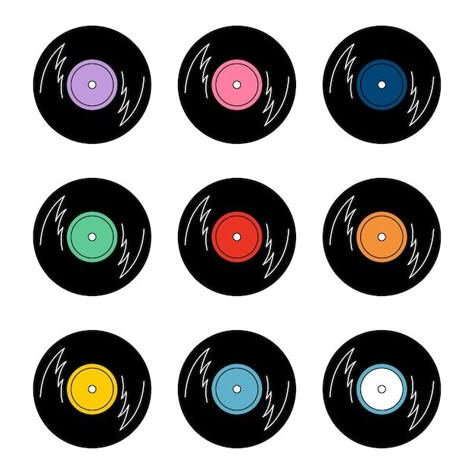 Vector set of vinyl records | Premium Vector #Freepik #vector #music-disc #vinyl-record #vinyl-disc #vinyl Vinyls Highlight Cover, Birthday Cards Music, Record Drawing, Diy Vinyl Record, Record Logo, 90s Theme Party Decorations, Vinyl Records Diy, Dj Aesthetic, Record Sticker