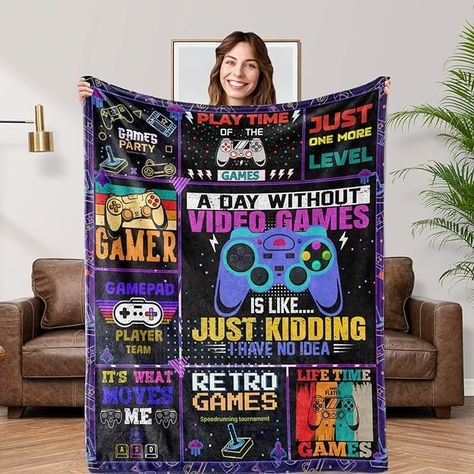 Amazon.com: Gaming Blanket Gamer Gift Toys for Kids Boys Boyfriend, Soft Cozy Game Controller Throw Blanket Gamer Decor Blankets for Home Bedroom 50"x60" : Home & Kitchen Gamer Blanket, Toys For Kids Boys, Gamer Decor, Blanket Design, Office Bed, Bed Throw Blanket, Men Gifts, Nap Blanket, Gaming Decor