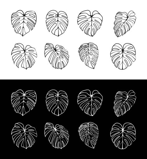 Monstera Deliciosa plant leaf line art style isolated on background Leaf Drawing Easy, Leaf Line Art, Deliciosa Plant, Drawing Wedding Invitation, Flower Invitation Card, Green Leaf Background, Line Art Style, Hand Drawn Cards, Logo Design Collection