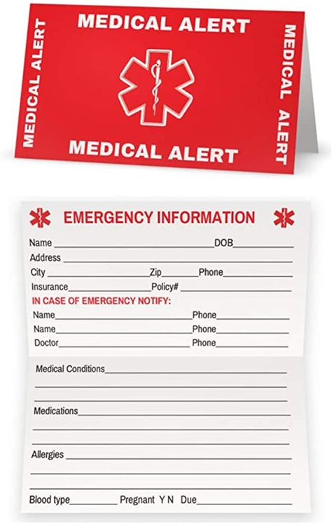 Amazon.com: Medical Condition and Emergency Contact ID Wallet Card Folding, Medical Alert Card (5 Pack): Office Products Contact Card Template, Bangalore Days, Medical Printables, Medical Alert Symbol, Medical Binder, Emergency Binder, Emergency Prepardness, Emergency Preparedness Kit, Medical Symbols