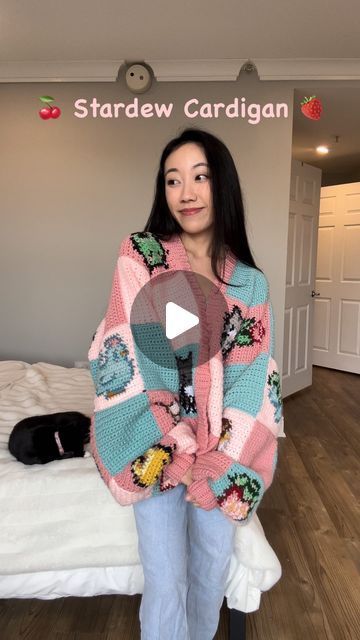 Katelyn Mariko 🌸 on Instagram: "First time trying tapestry crochet! Very proud of this since this is the first time I didn’t directly follow a pattern/tutorial, and I think it turned out ok 😅
#crochet #stardewvalley" Tapestry Crochet Cardigan, Crochet Tapestry Sweater, Tapestry Crochet Sweater, 3d Crafts, Crochet Aesthetic, 3d Craft, Crochet Inspo, Crochet Tapestry, Pattern Tutorial