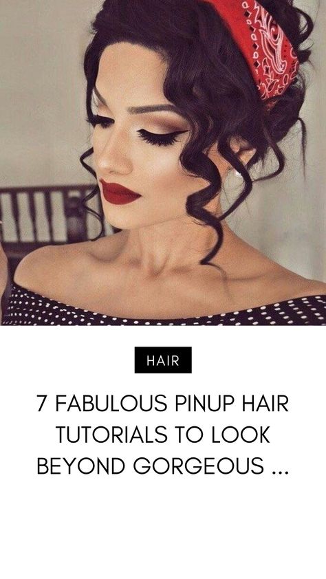 7 Fabulous 🙌 Pinup Hair 💇 Tutorials 🎞 to Look beyond Gorgeous 😍 ... Easy Pinup Outfit, Womans 50s Fashion, Pinup Bandana Hairstyles, Diy Pinup Hair, 1950s Rockabilly Hairstyles, Female Greaser Hairstyle, Pinup Updo Hairstyles, Rockabilly Hairstyles Long, Easy Rockabilly Outfit