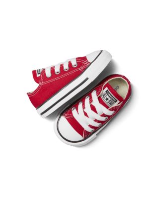 Scaled back in size for the next generation of original thinkers, rockers and artists, this Converse Chuck Taylor All Star remains true to the iconic original with classic details on a comfortable canvas upper. Shown: Red Style: 7J236-600 Converse Star, Converse Chuck Taylor All Star, Converse All Star, Toddler Shoes, Chuck Taylor All Star, Converse Chuck, Red Fashion, Chuck Taylor, Low Top